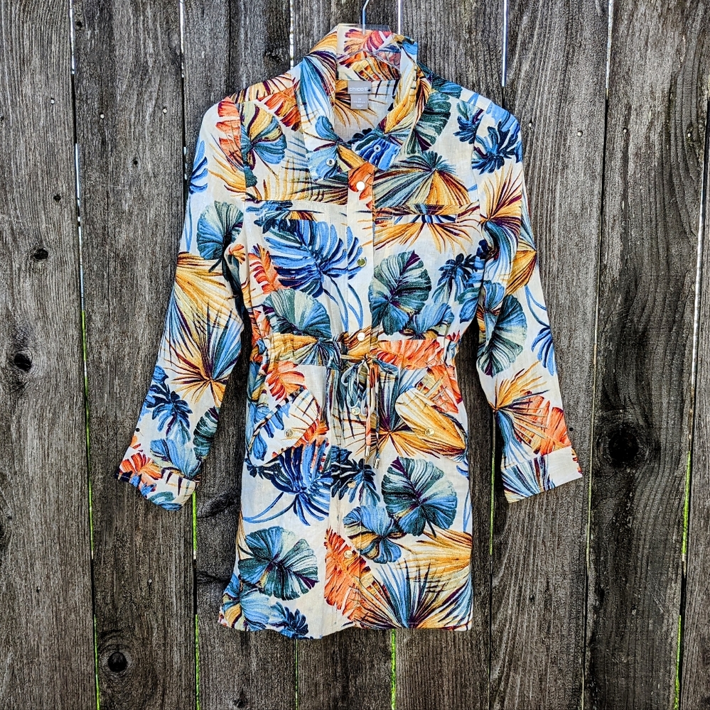 Chico's Linen Floral Utility Jacket